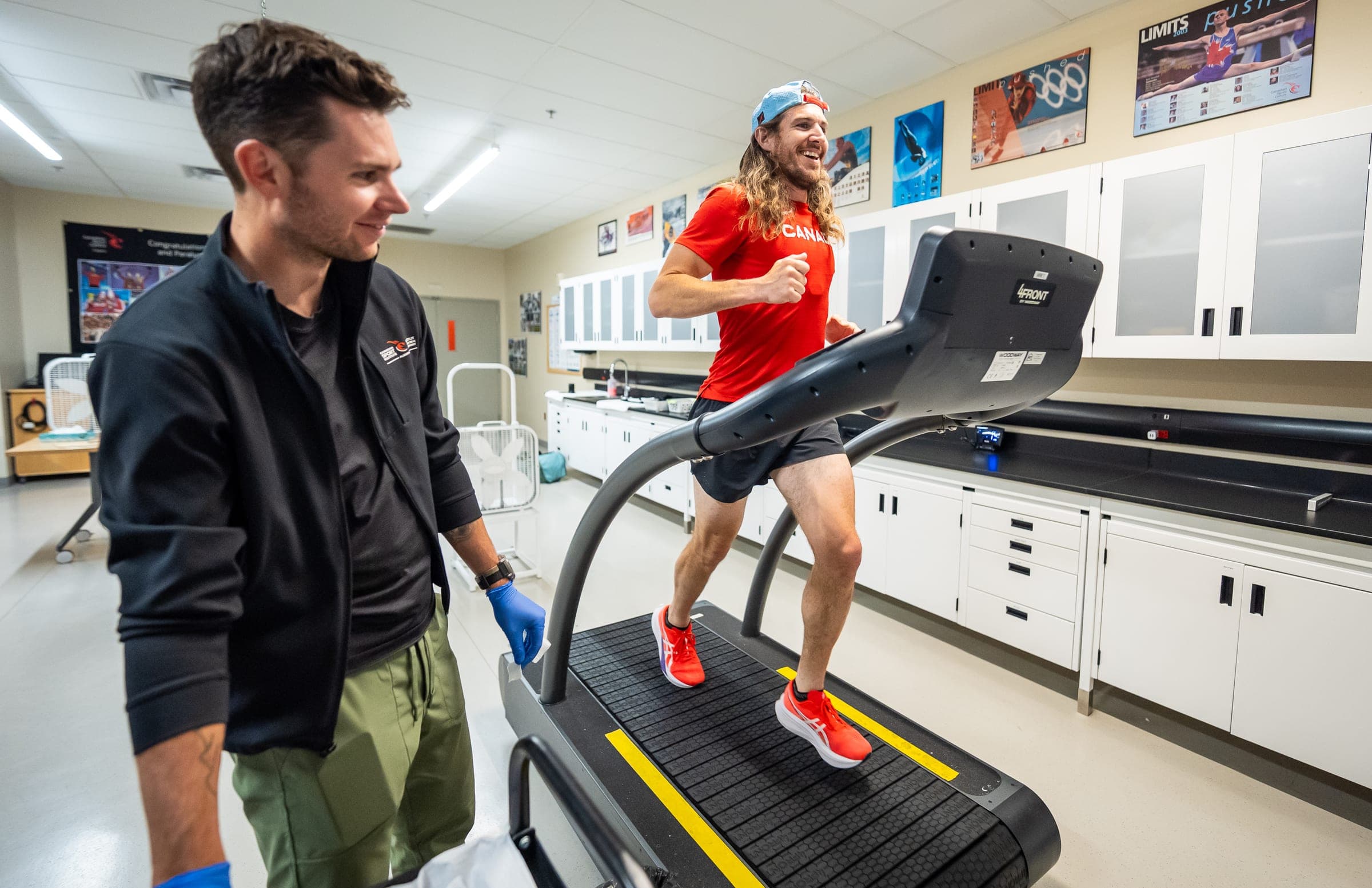 Matt Shepard running on a treadmill during physiological testing at the Canadian Sport Institute Alberta