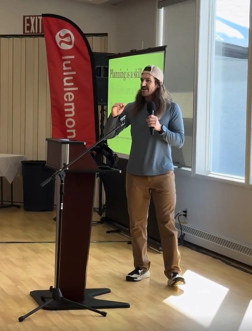 Matt Shepard giving the trail planning talk at Lululemon Love Your Run season in Calgary