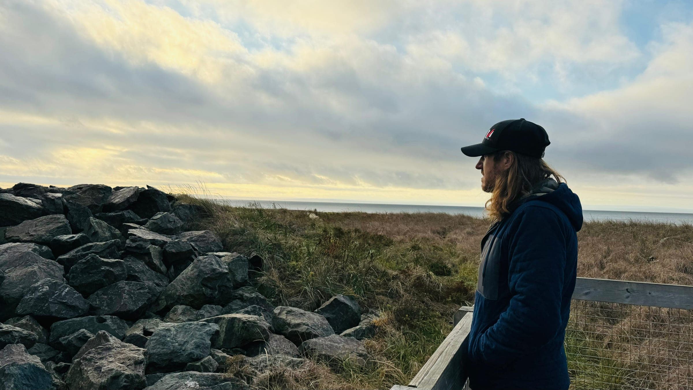 Shep looking out over the ocean in Southeast Alaska