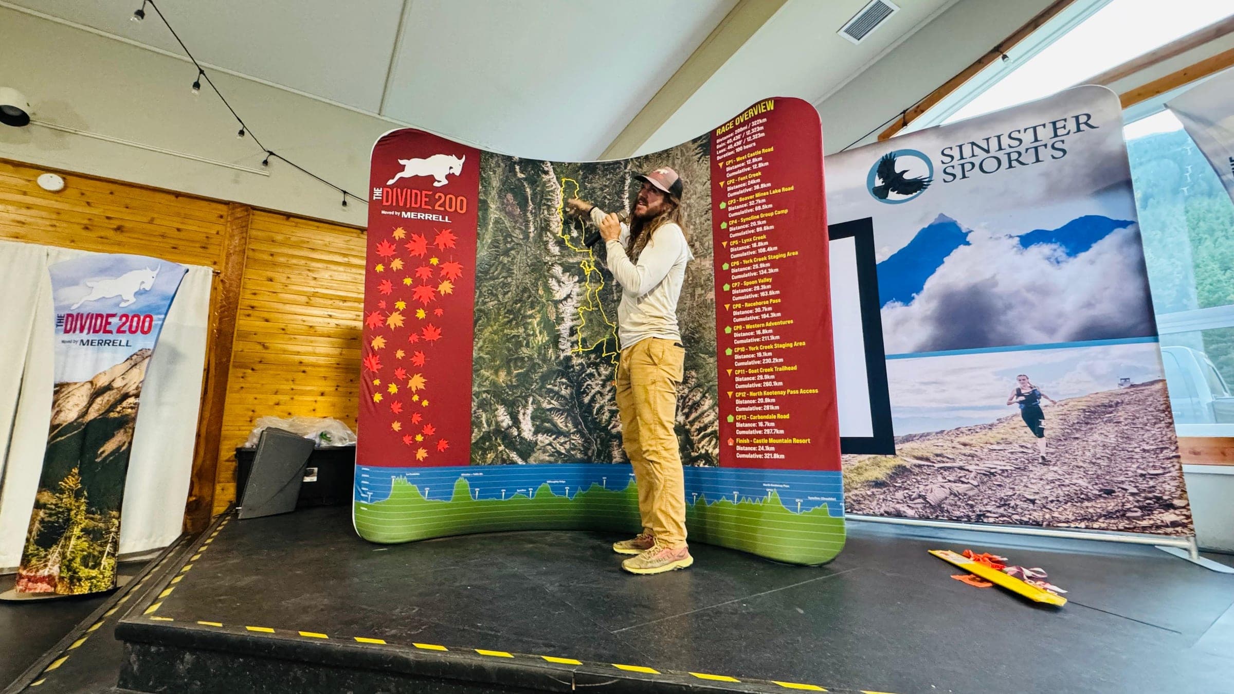 Shep on stage at the Divide 200 race briefing